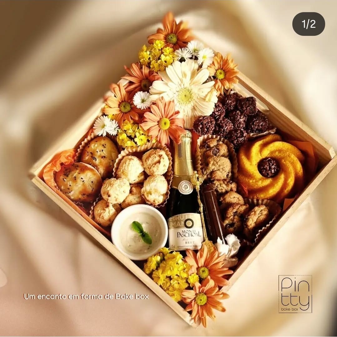 Cesta de café da manhã artesanal criada por aluna Bake Box